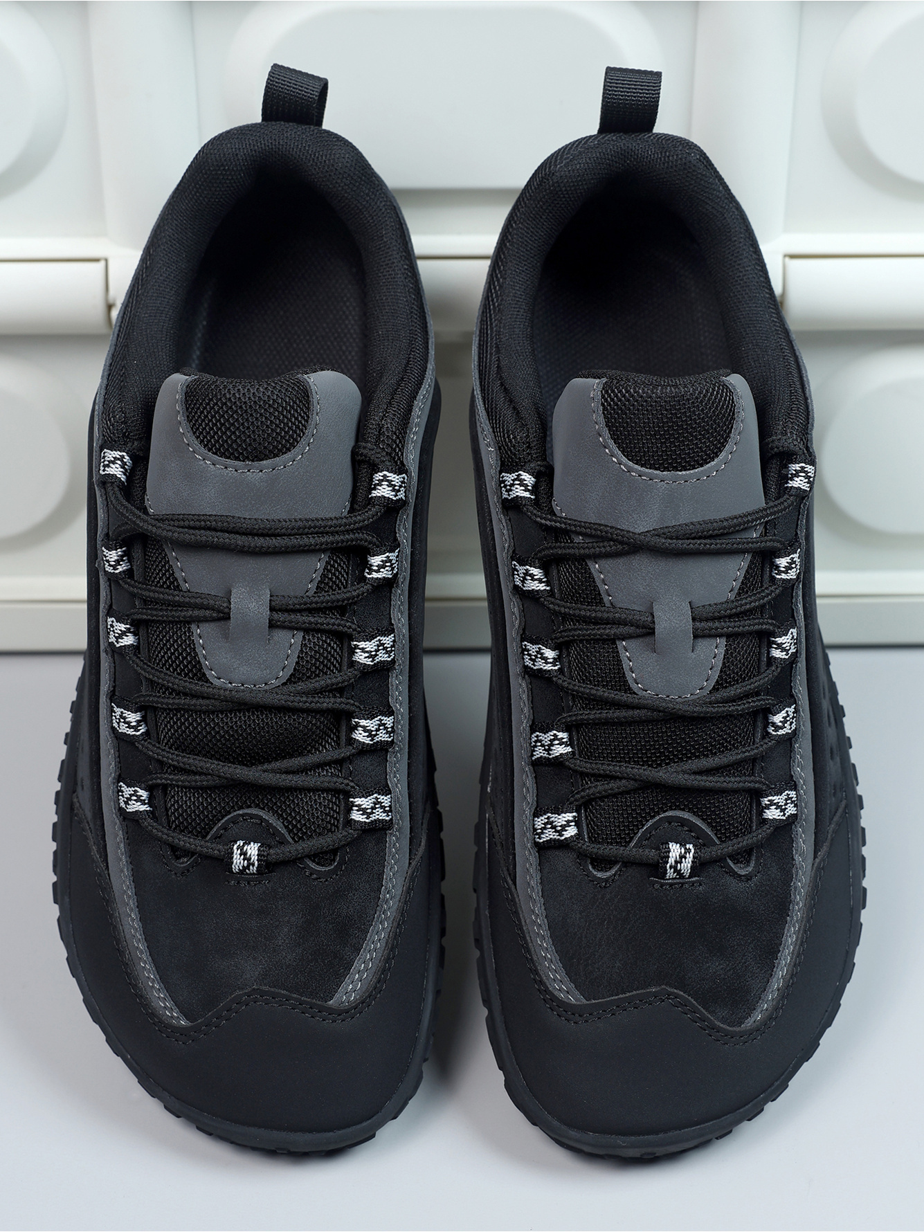 Black Plain Lace Ups Sneakers