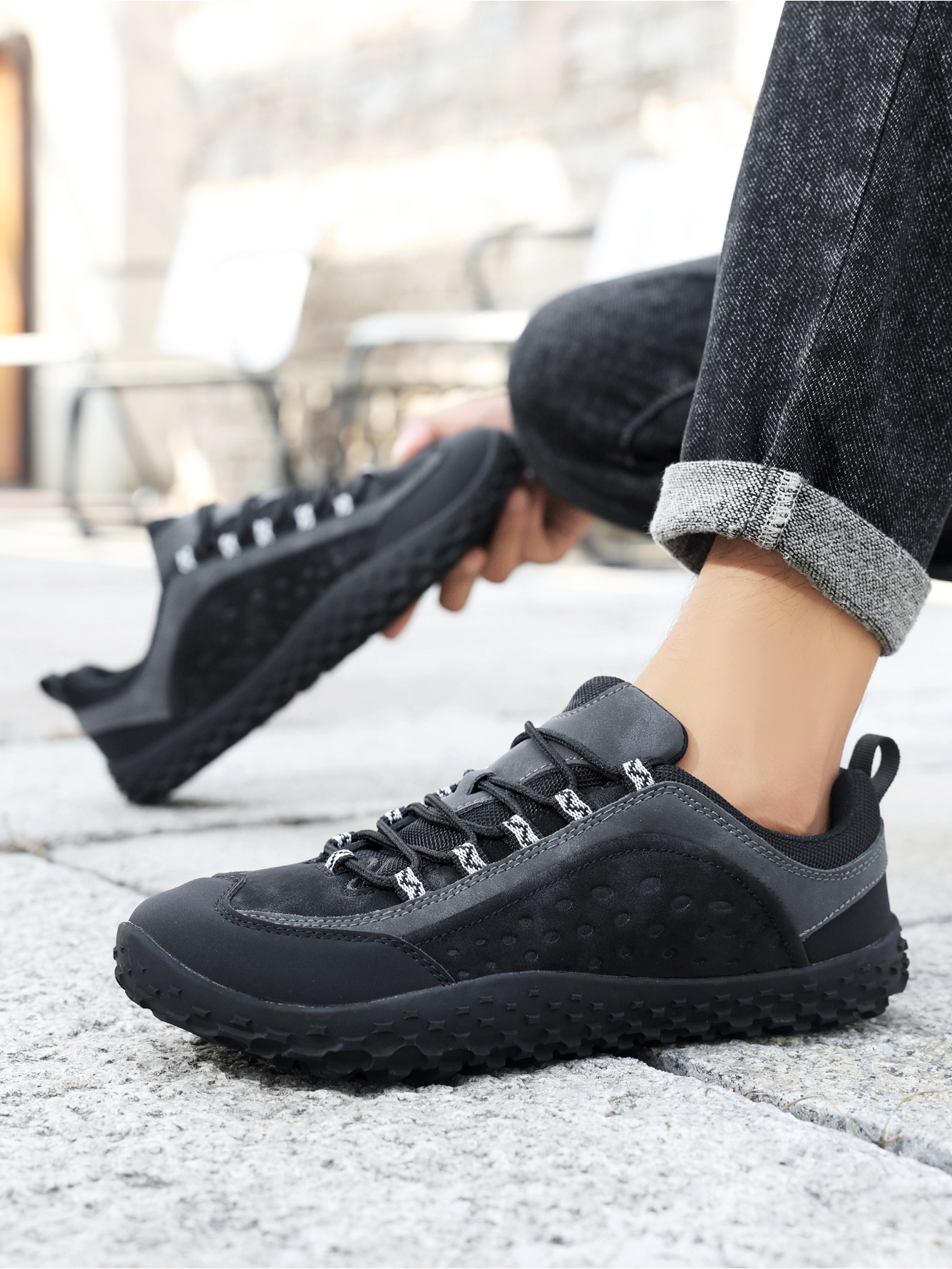 Black Plain Lace Ups Sneakers