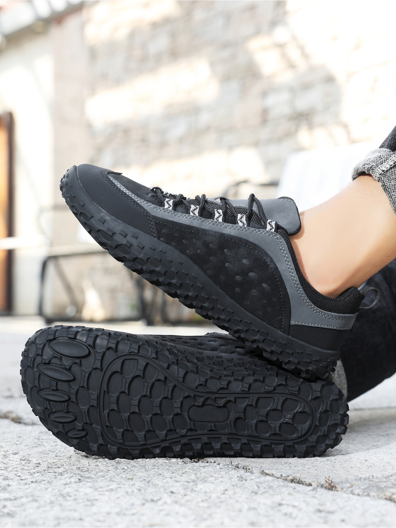 Black Plain Lace Ups Sneakers