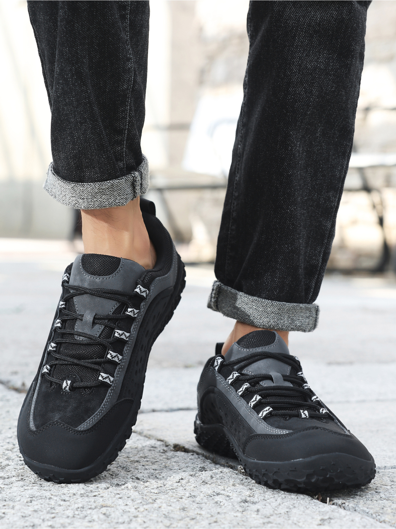 Black Plain Lace Ups Sneakers