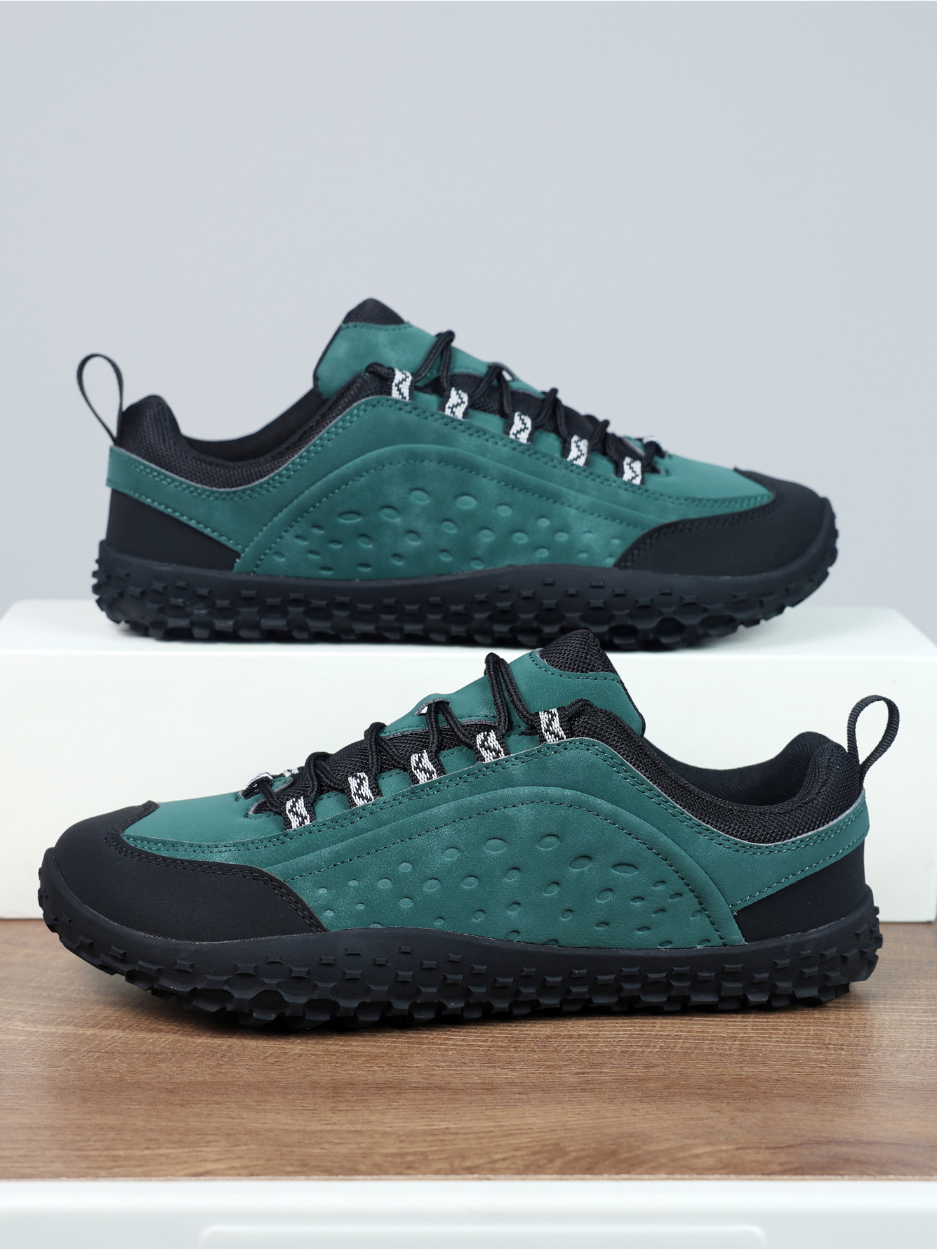 Green Plain Lace Ups Sneakers