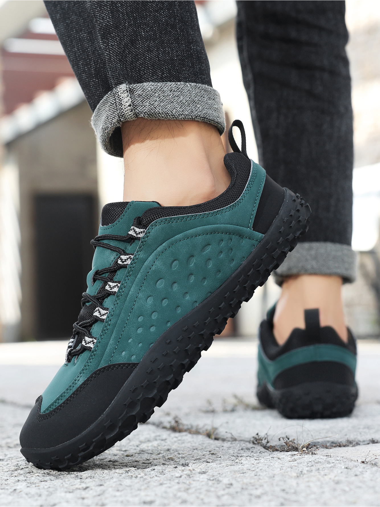 Green Plain Lace Ups Sneakers