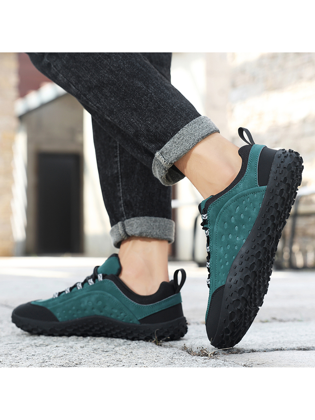Green Plain Lace Ups Sneakers