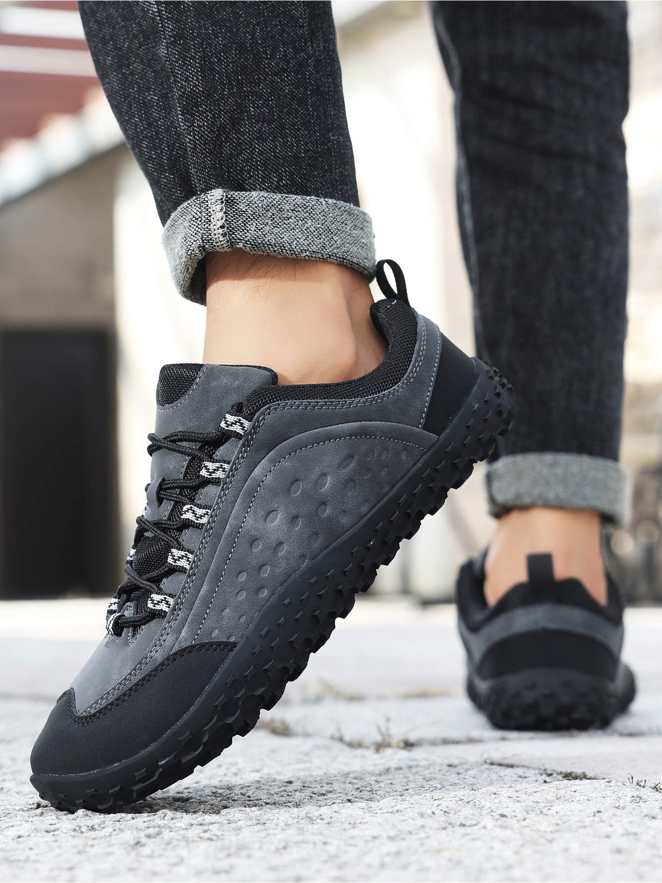 Grey Plain Lace Ups Sneakers