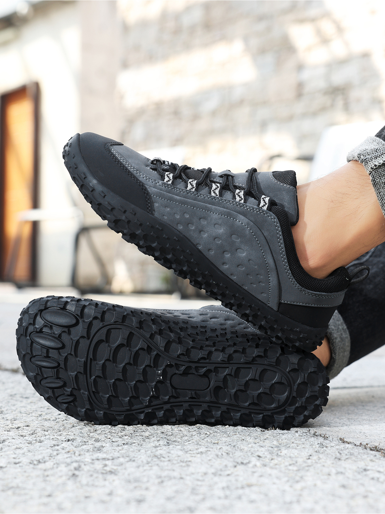 Grey Plain Lace Ups Sneakers