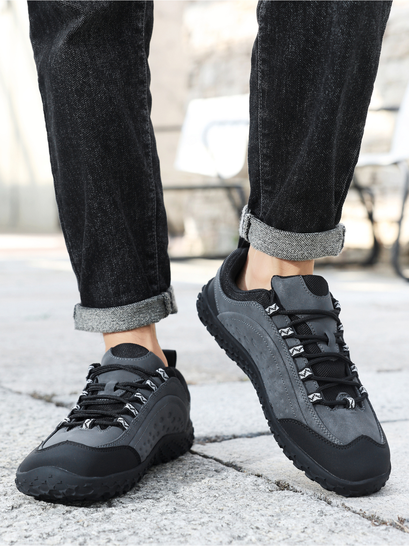 Grey Plain Lace Ups Sneakers