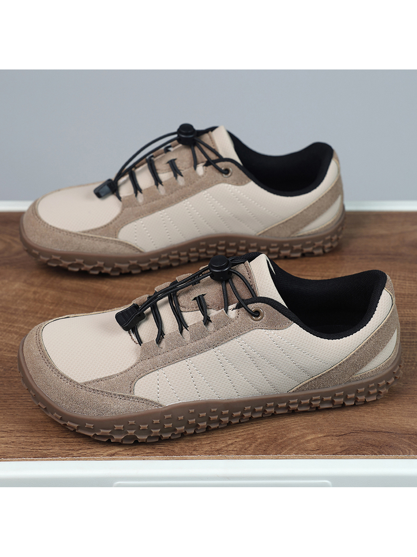Beige Plain Lace Ups Sneakers