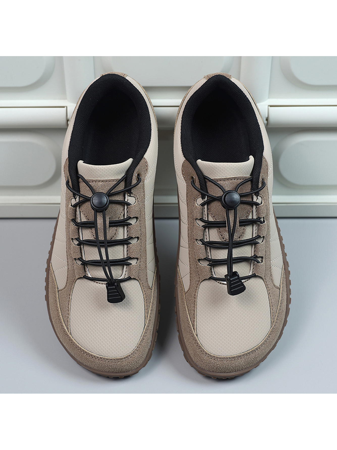 Beige Plain Lace Ups Sneakers
