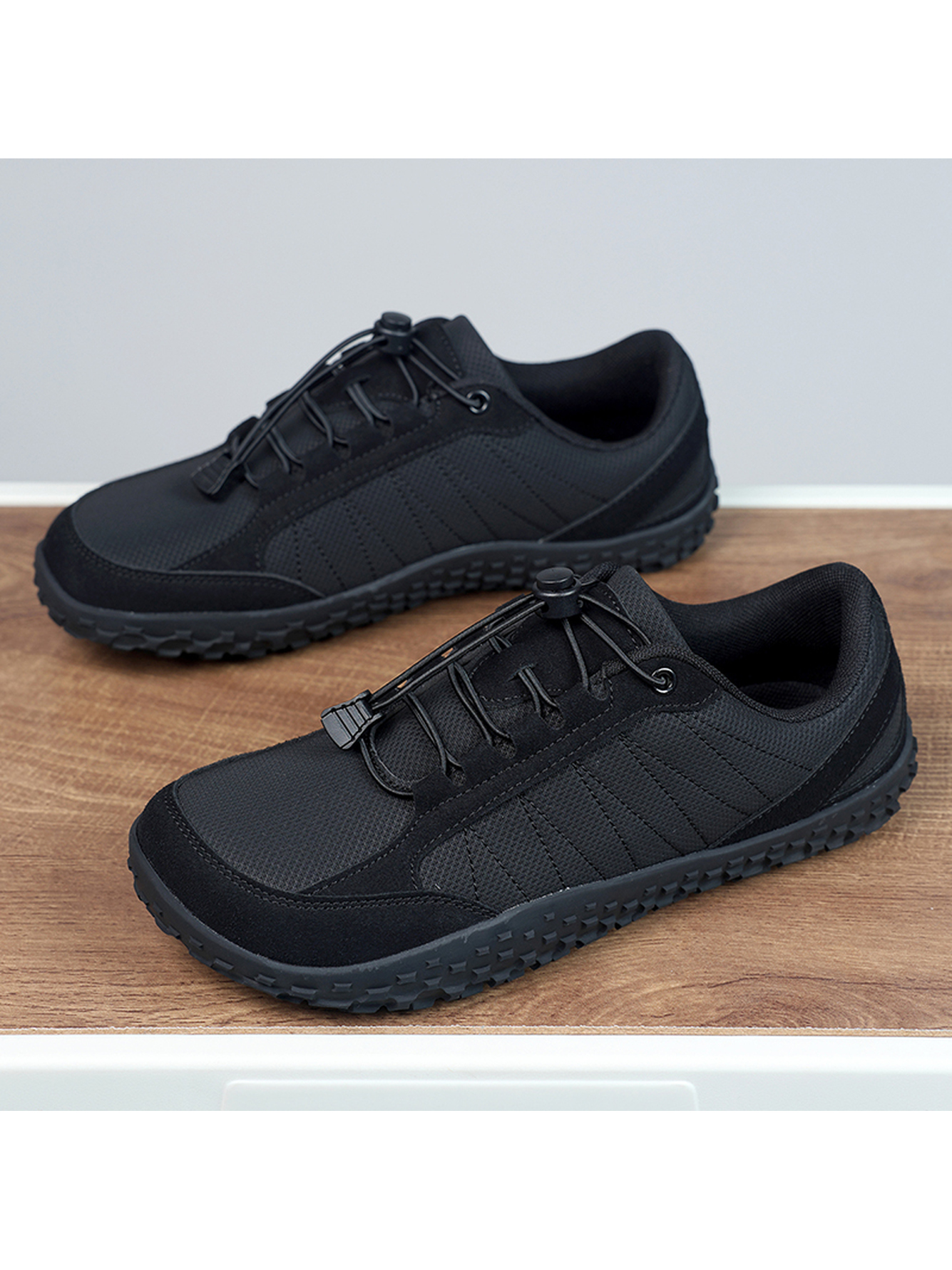 Black Plain Lace Ups Casual Shoes