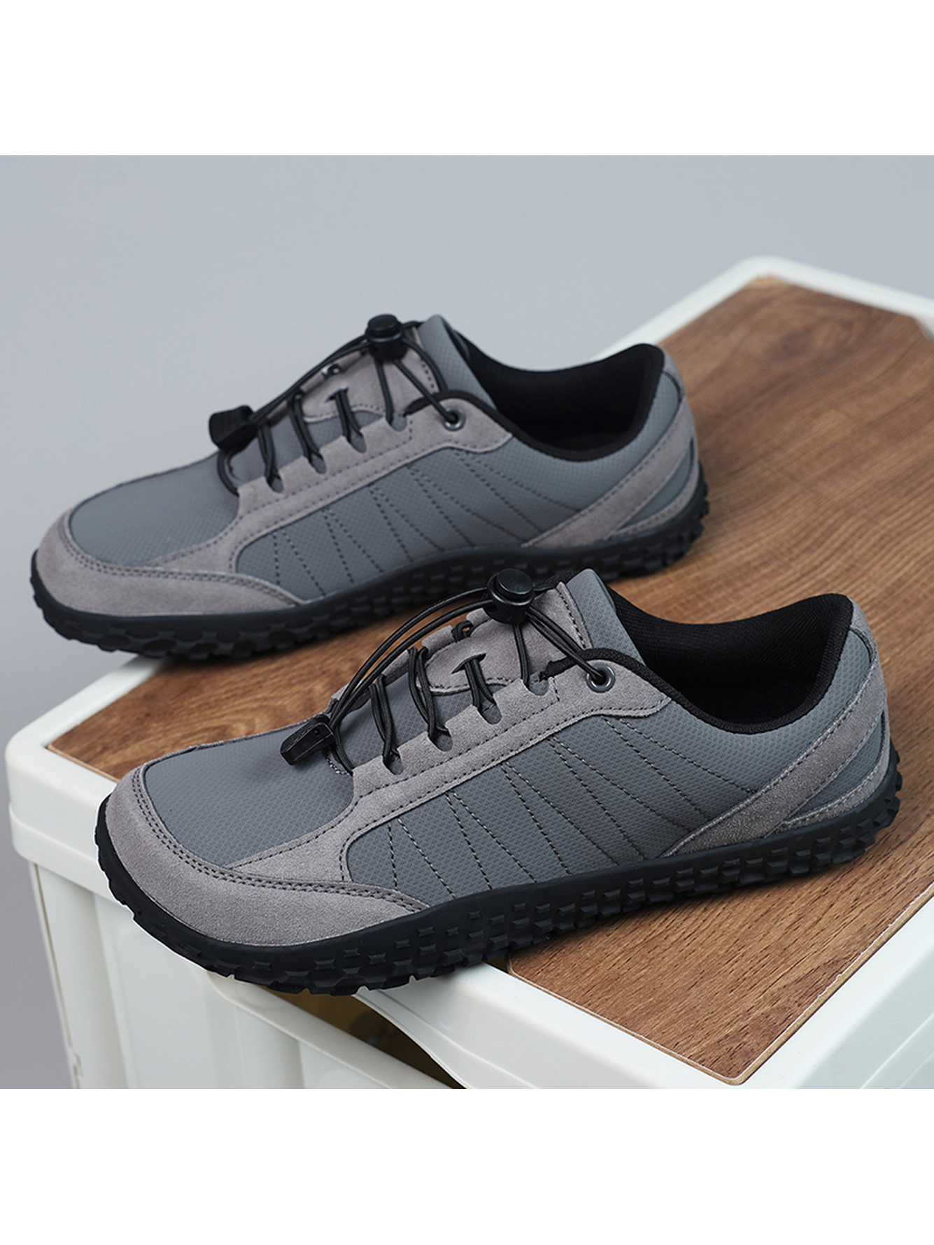 Grey Plain Lace Ups Sneakers