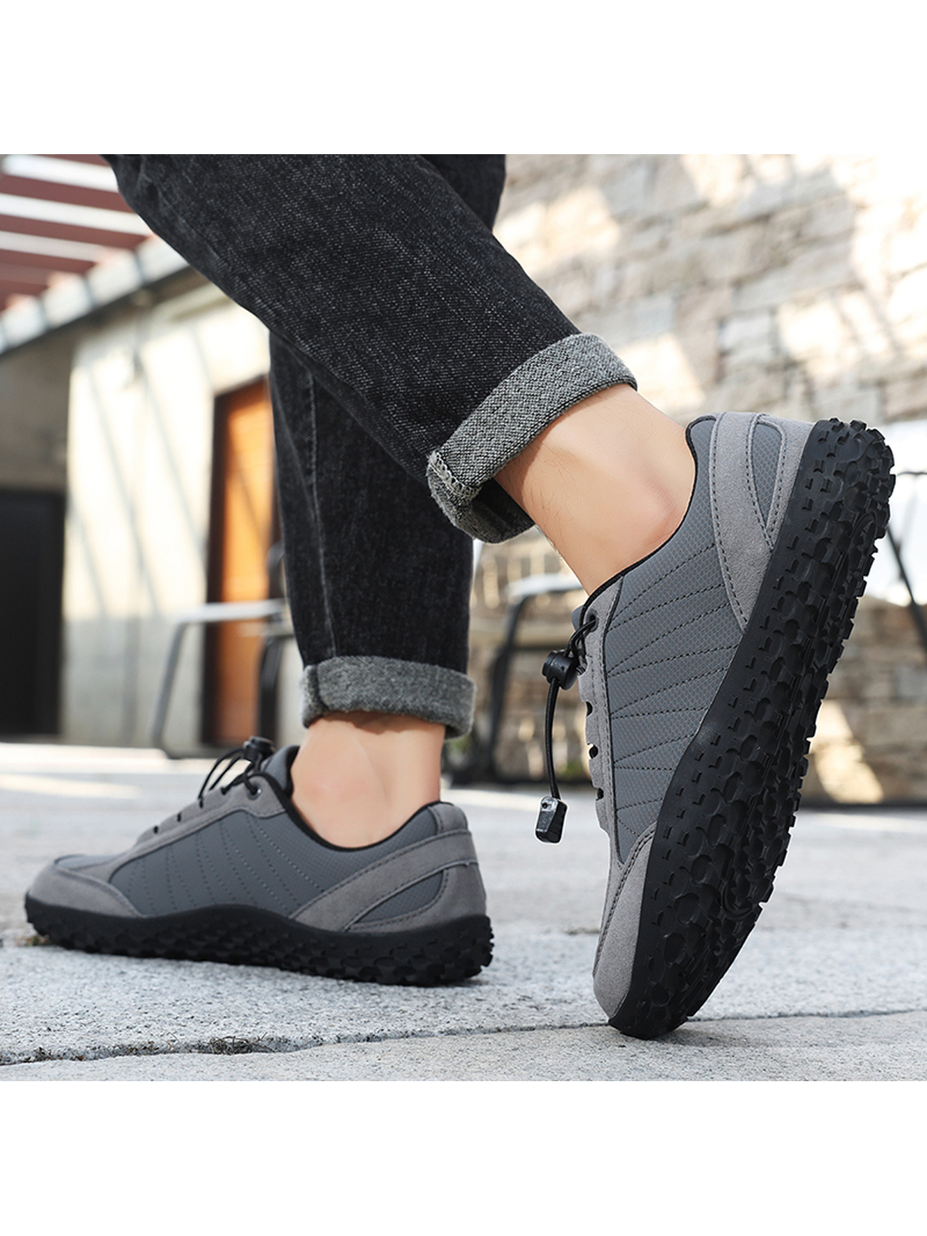 Grey Plain Lace Ups Sneakers