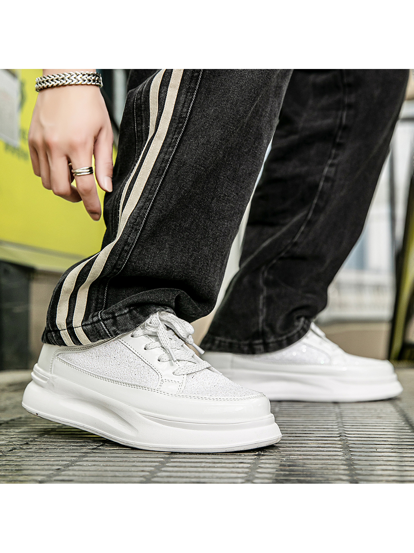 White Plain Lace Ups Sneakers