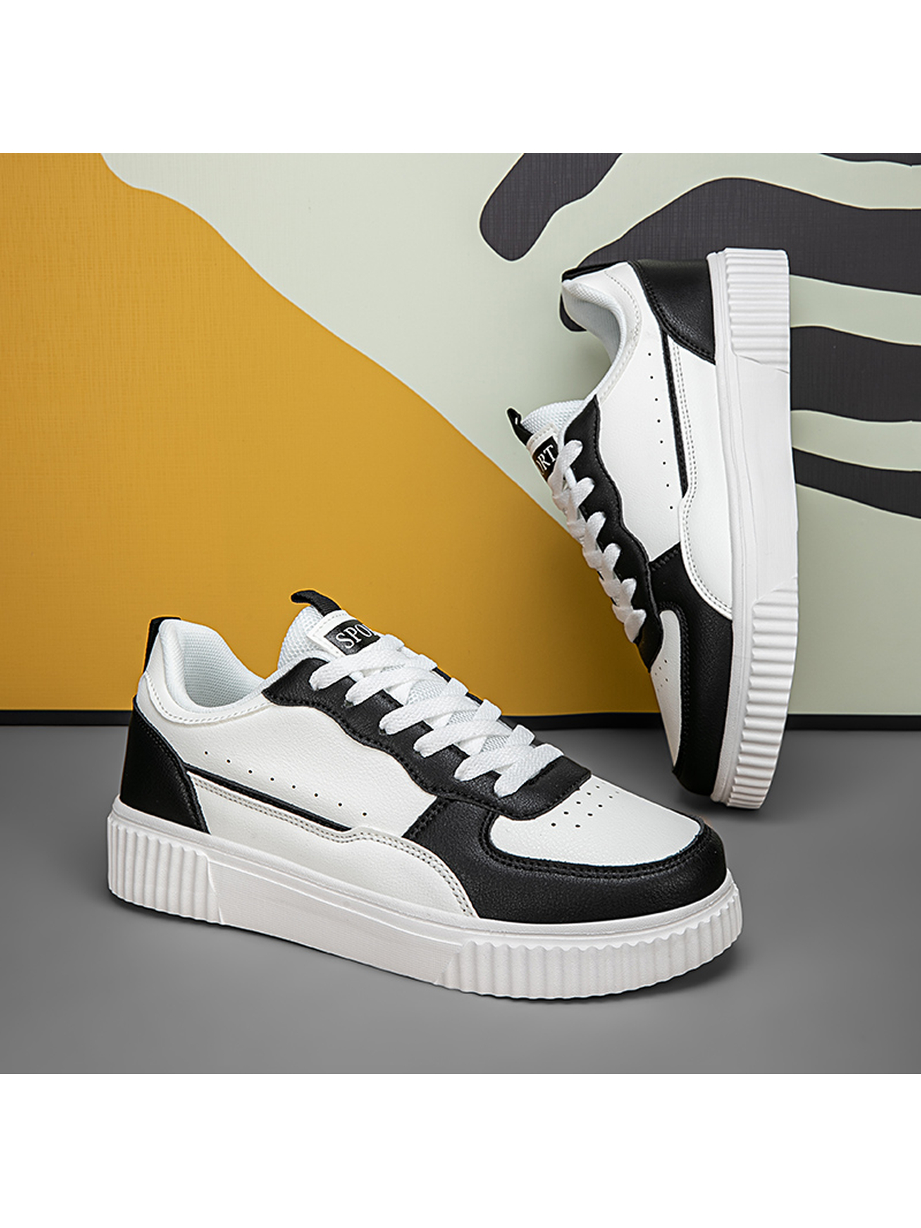 Black Plain Lace Ups Sneakers