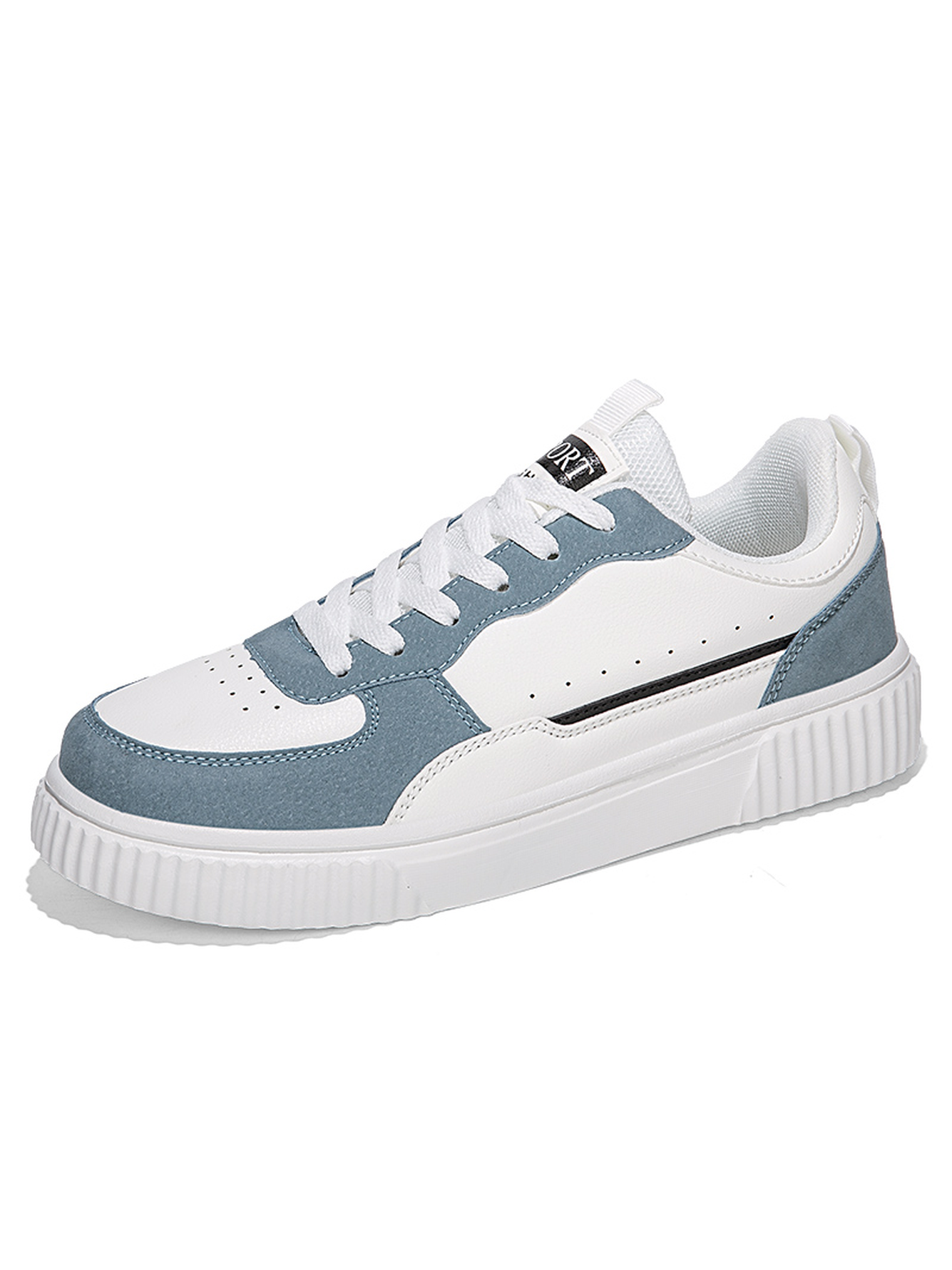 Blue Plain Lace Ups Sneakers