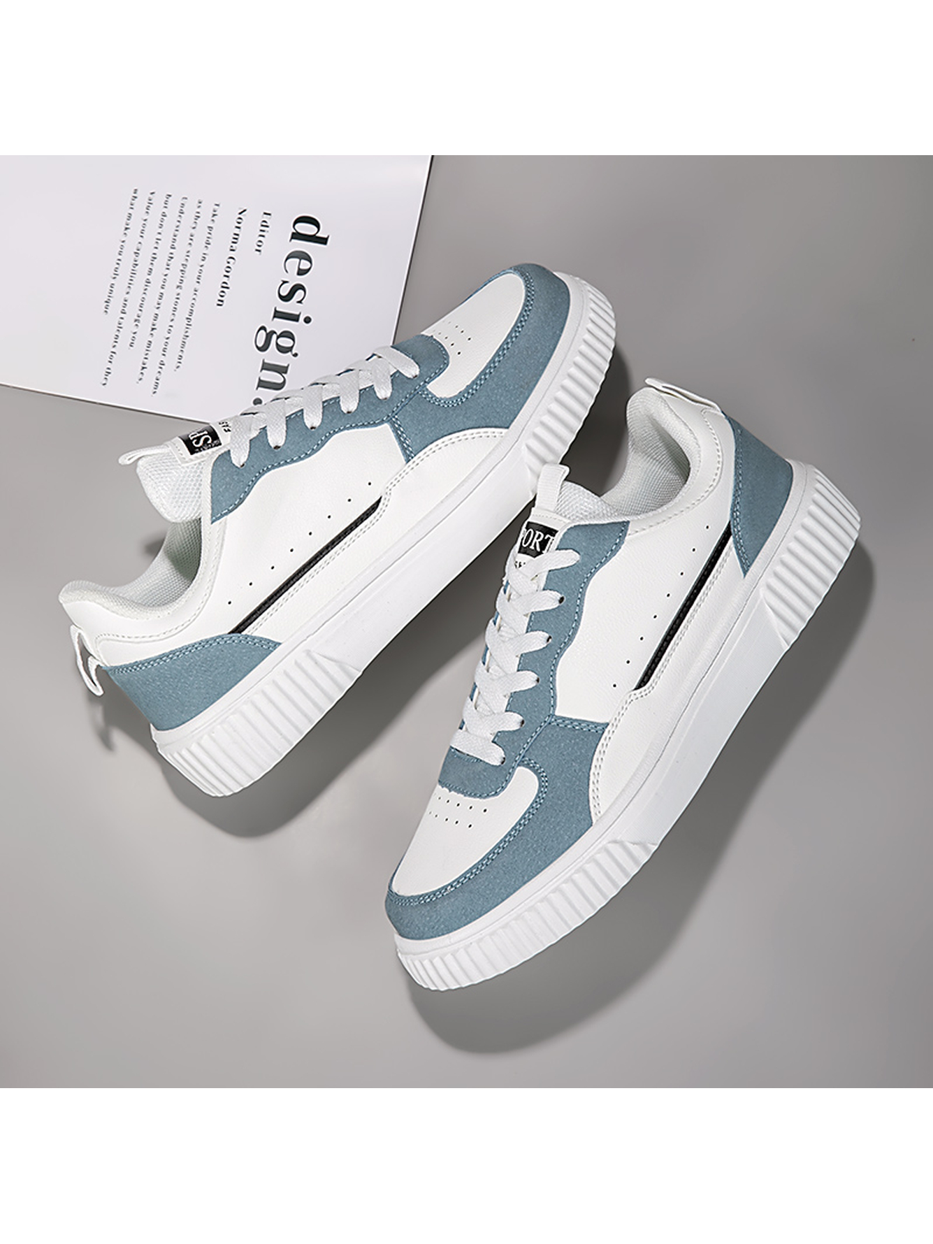 Blue Plain Lace Ups Sneakers