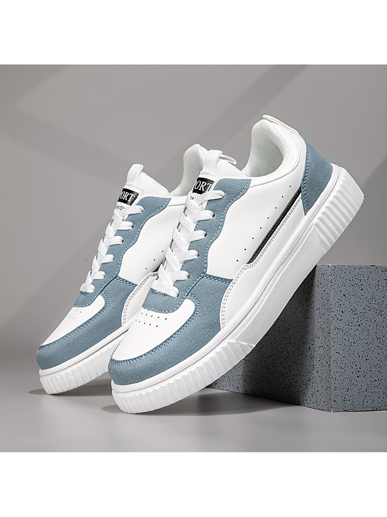 Blue Plain Lace Ups Sneakers