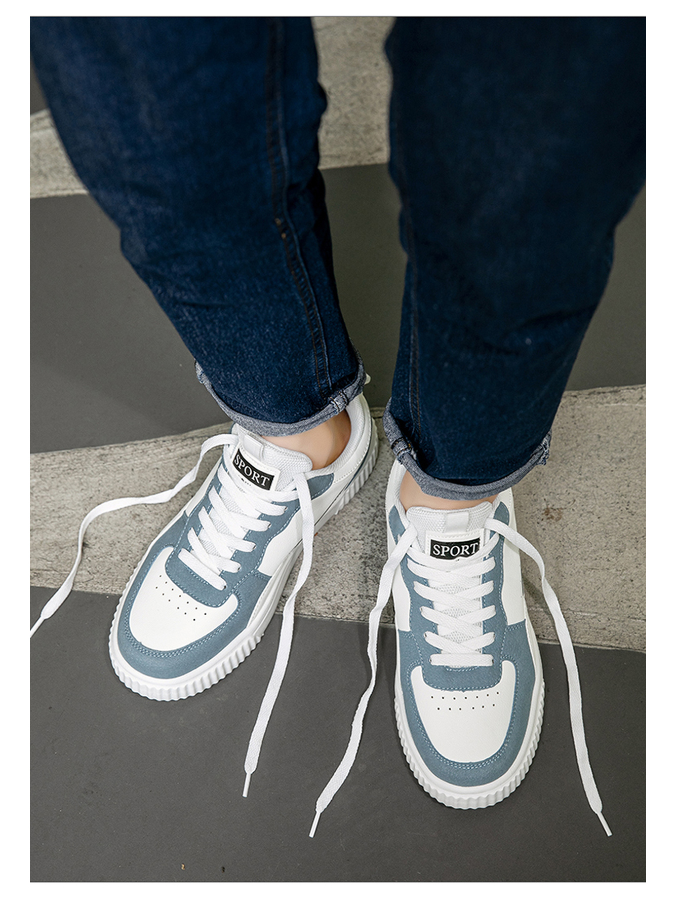 Blue Plain Lace Ups Sneakers