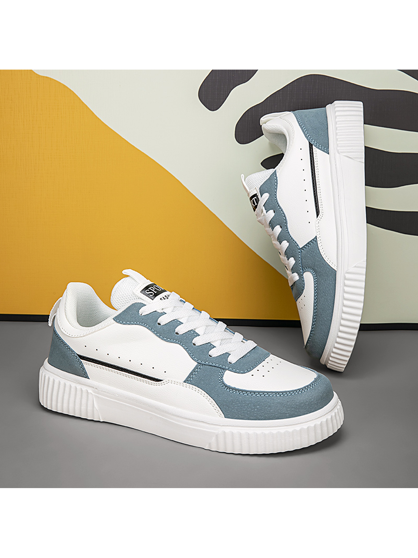 Blue Plain Lace Ups Sneakers