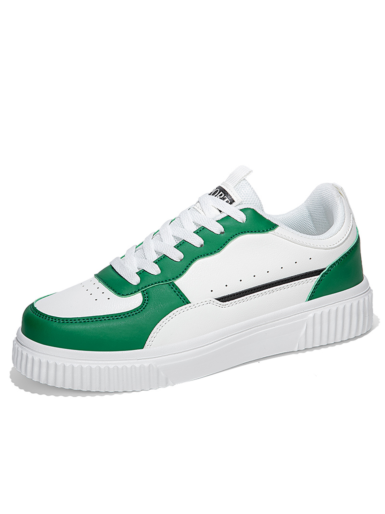 Green Plain Lace Ups Sneakers