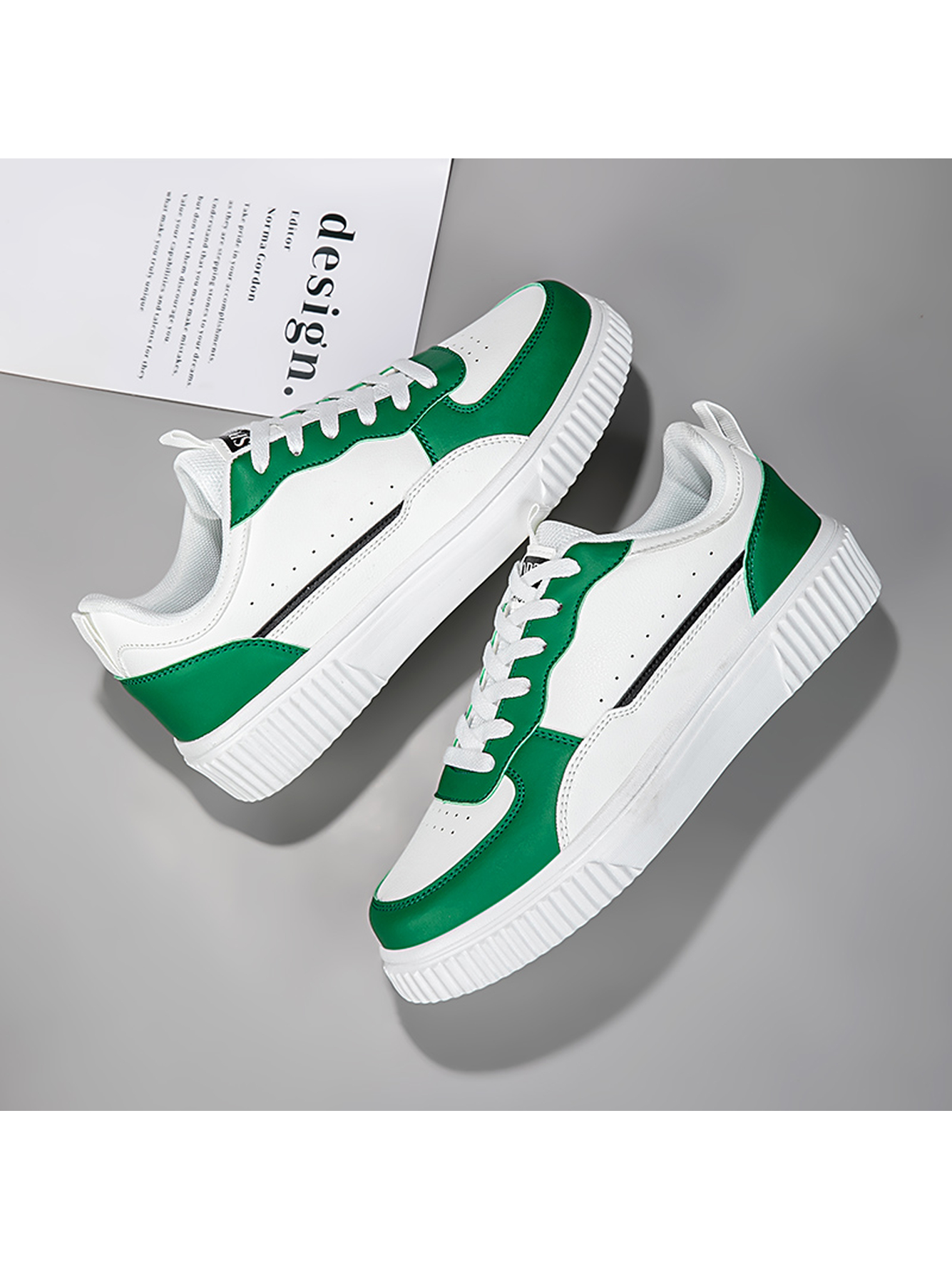 Green Plain Lace Ups Sneakers
