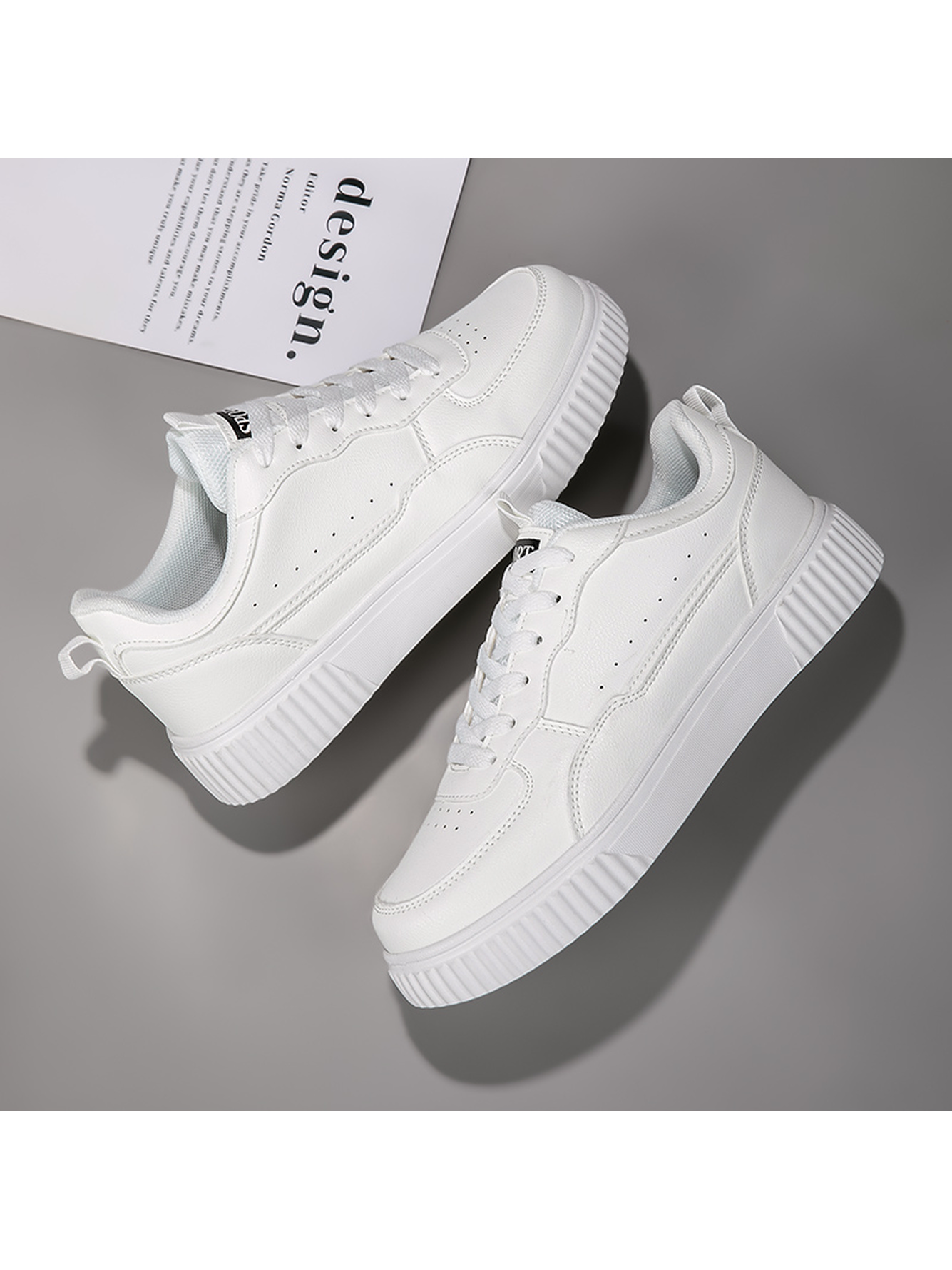 White Plain Lace Ups Sneakers