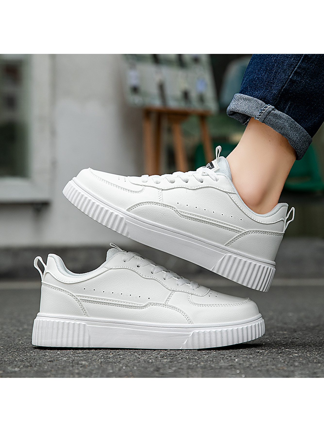 White Plain Lace Ups Sneakers