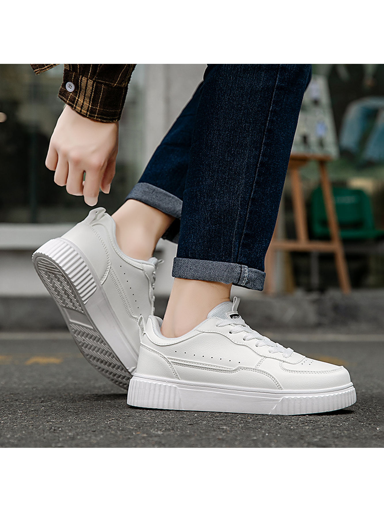 White Plain Lace Ups Sneakers