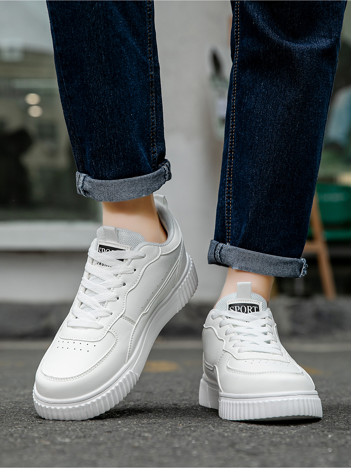 White Plain Lace Ups Sneakers