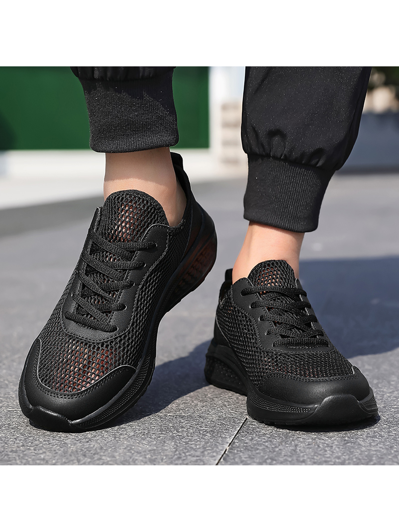 Black Plain Lace Ups Sneakers