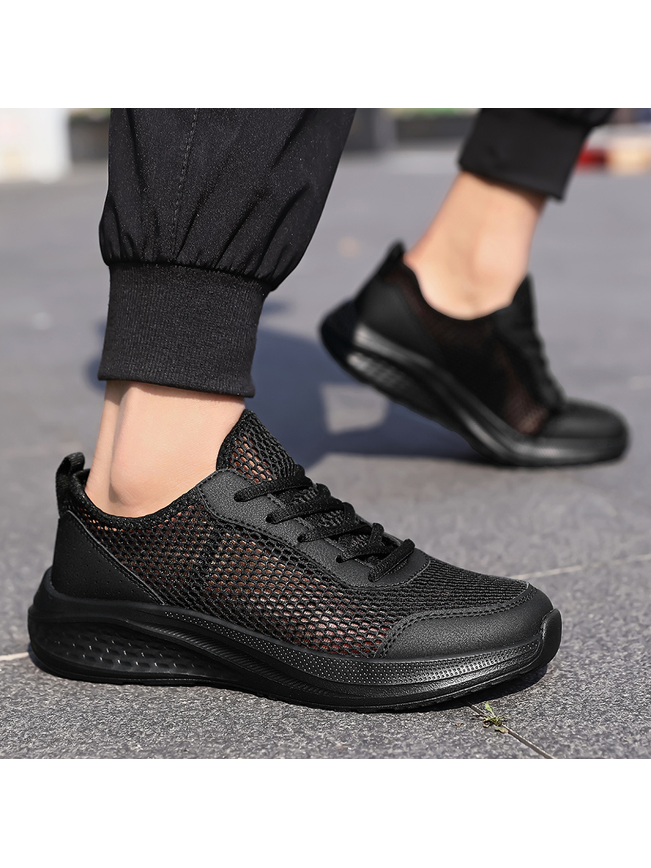 Black Plain Lace Ups Sneakers