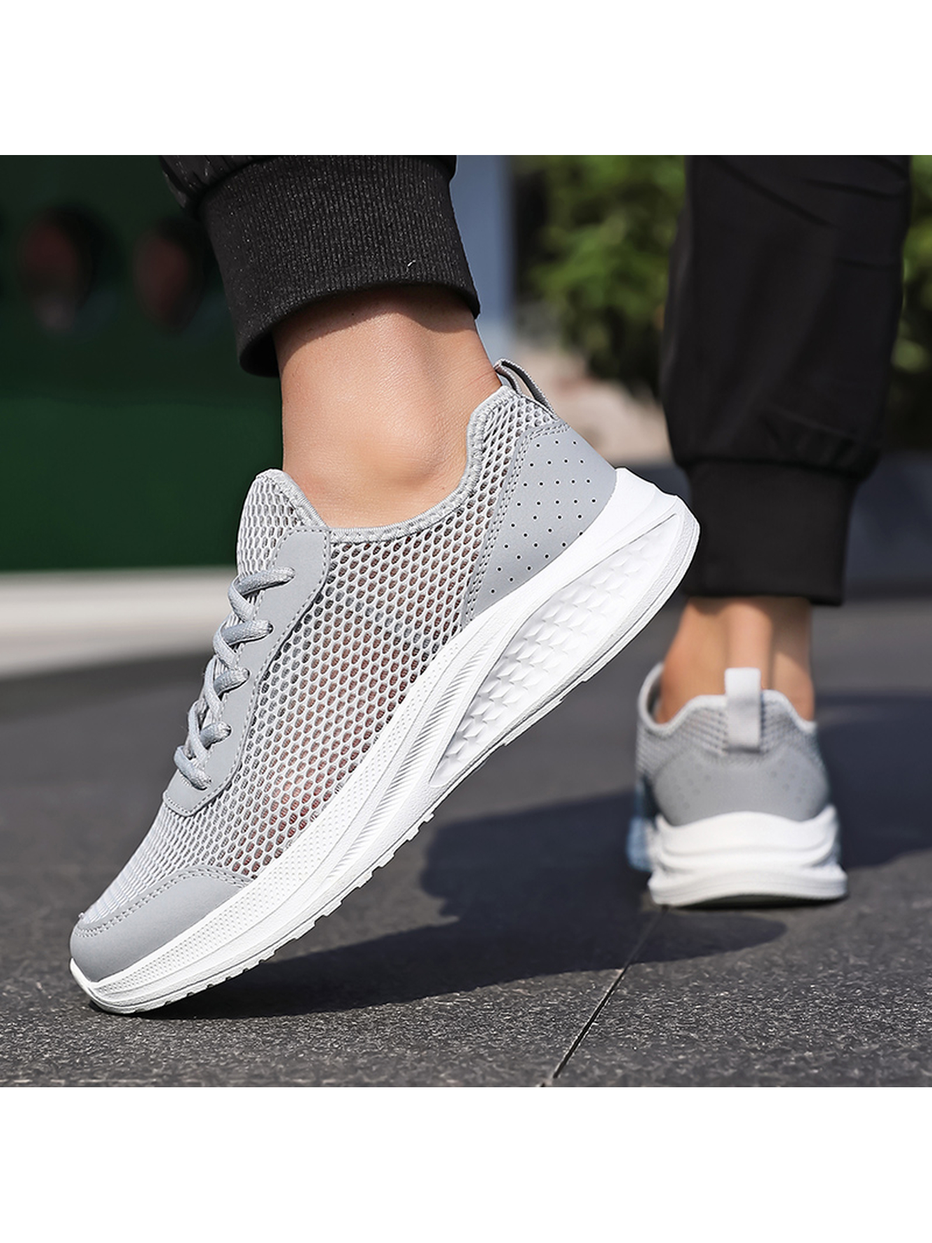 Grey Plain Lace Ups Sneakers