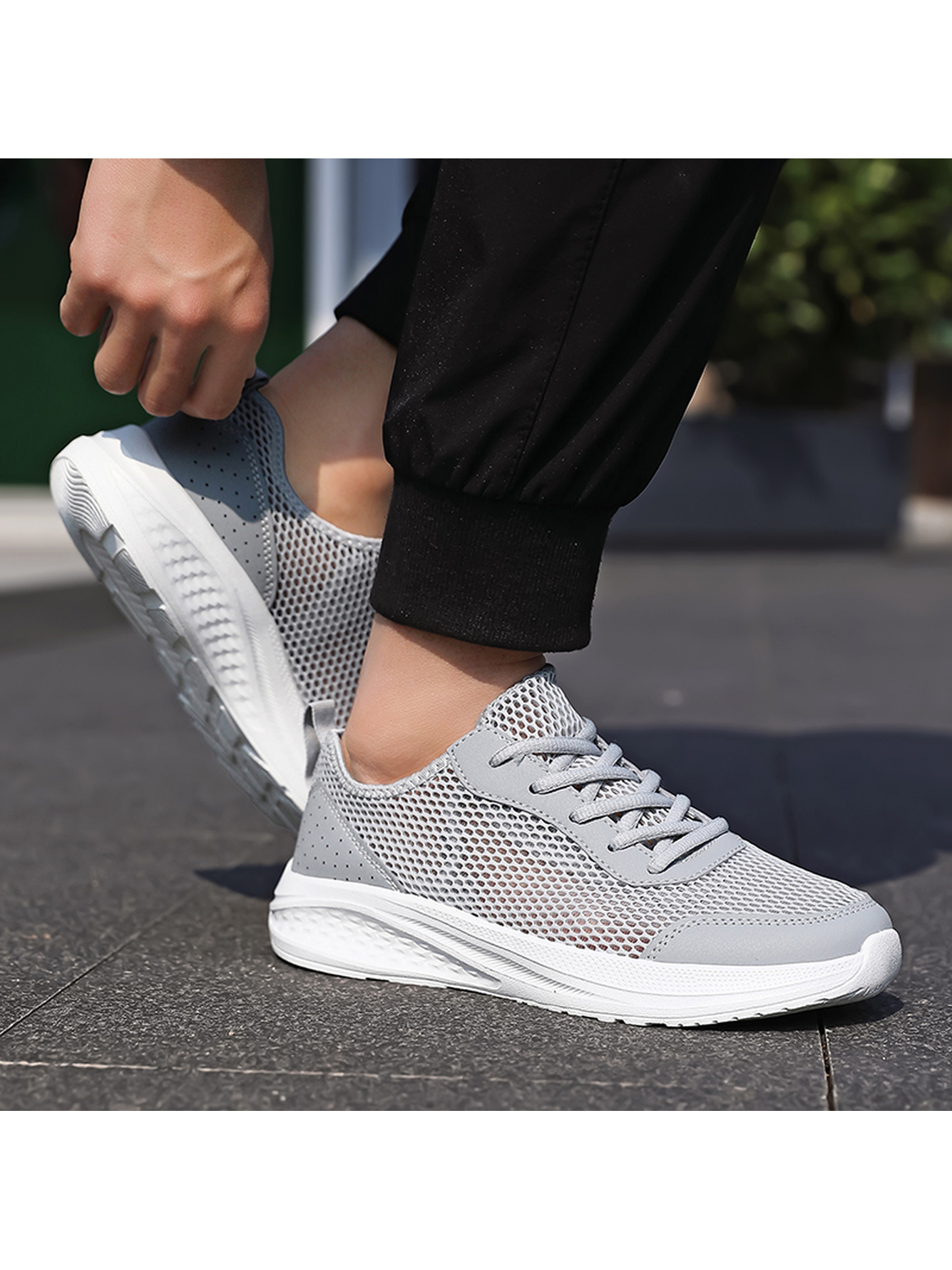 Grey Plain Lace Ups Sneakers