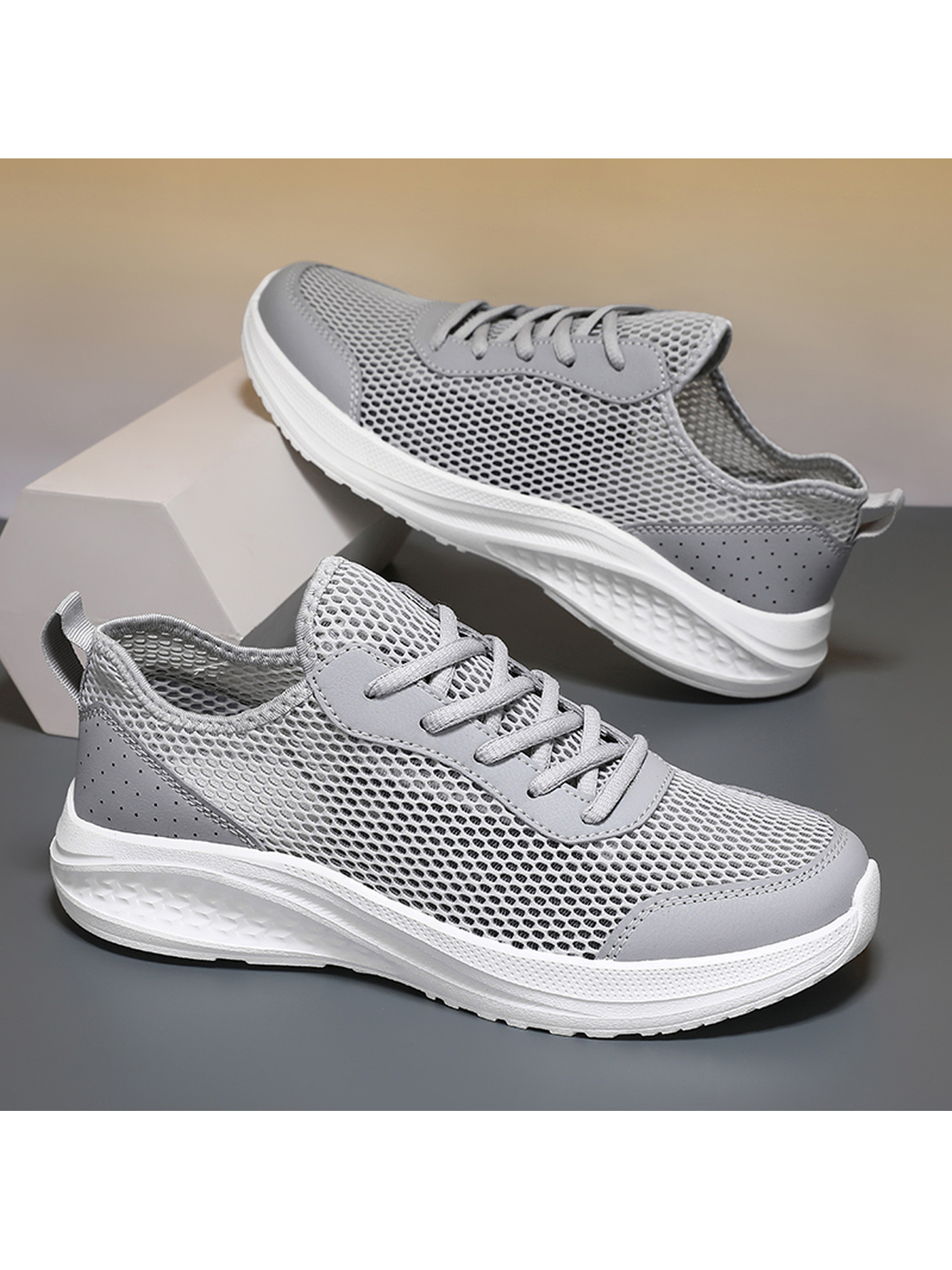 Grey Plain Lace Ups Sneakers