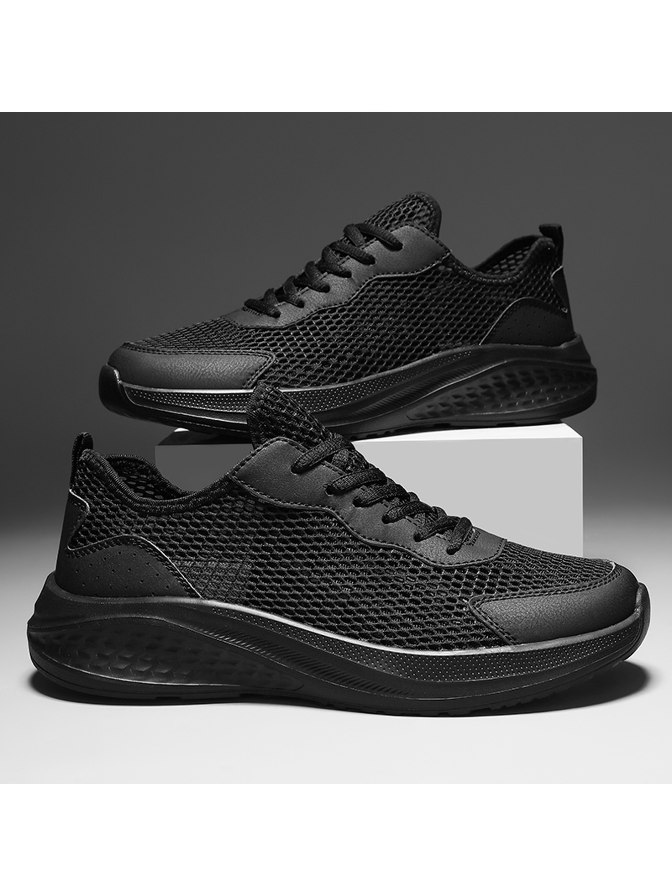 Black Plain Lace Ups Sneakers