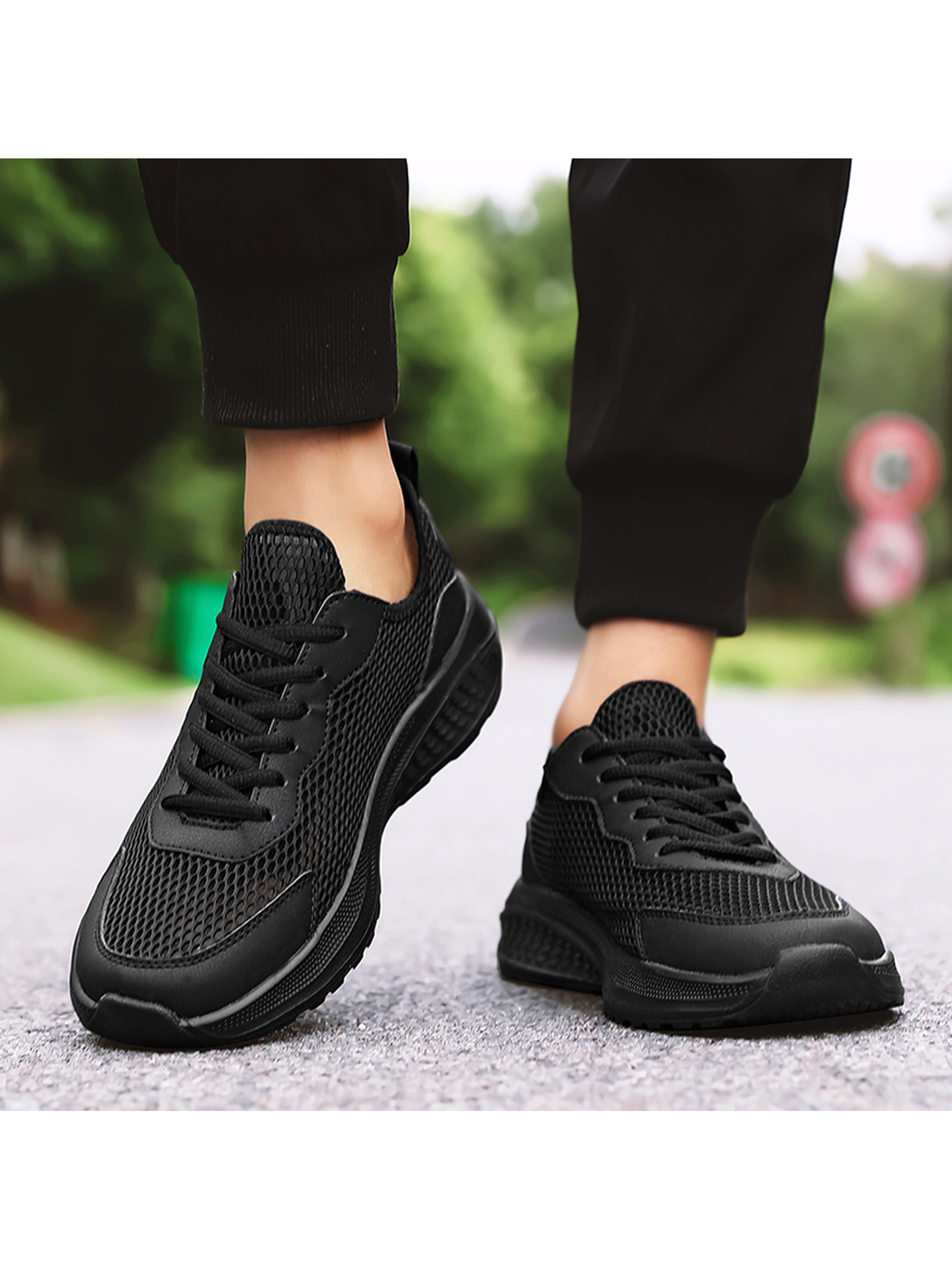 Black Plain Lace Ups Sneakers