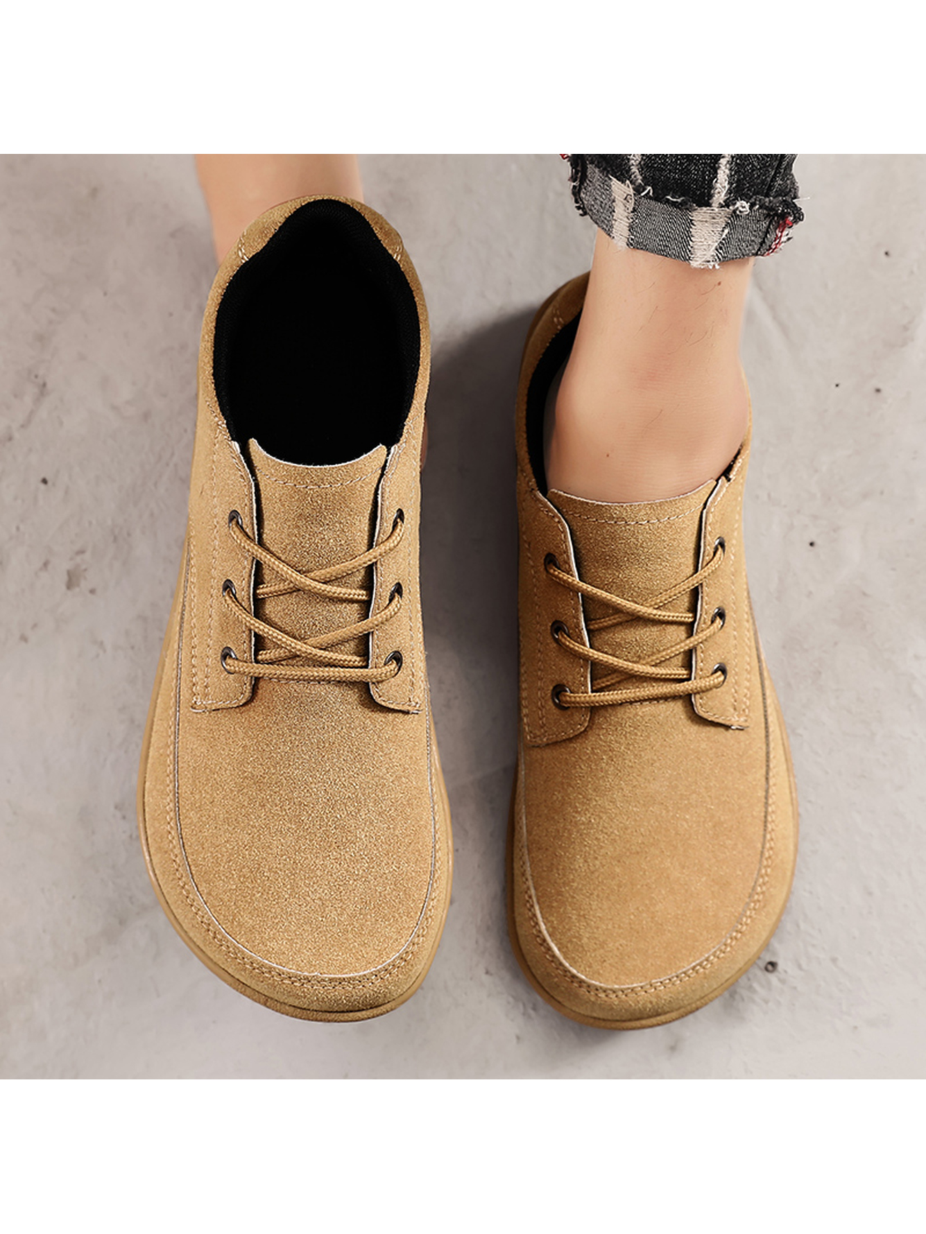 Khaki Plain Lace Ups Sneakers