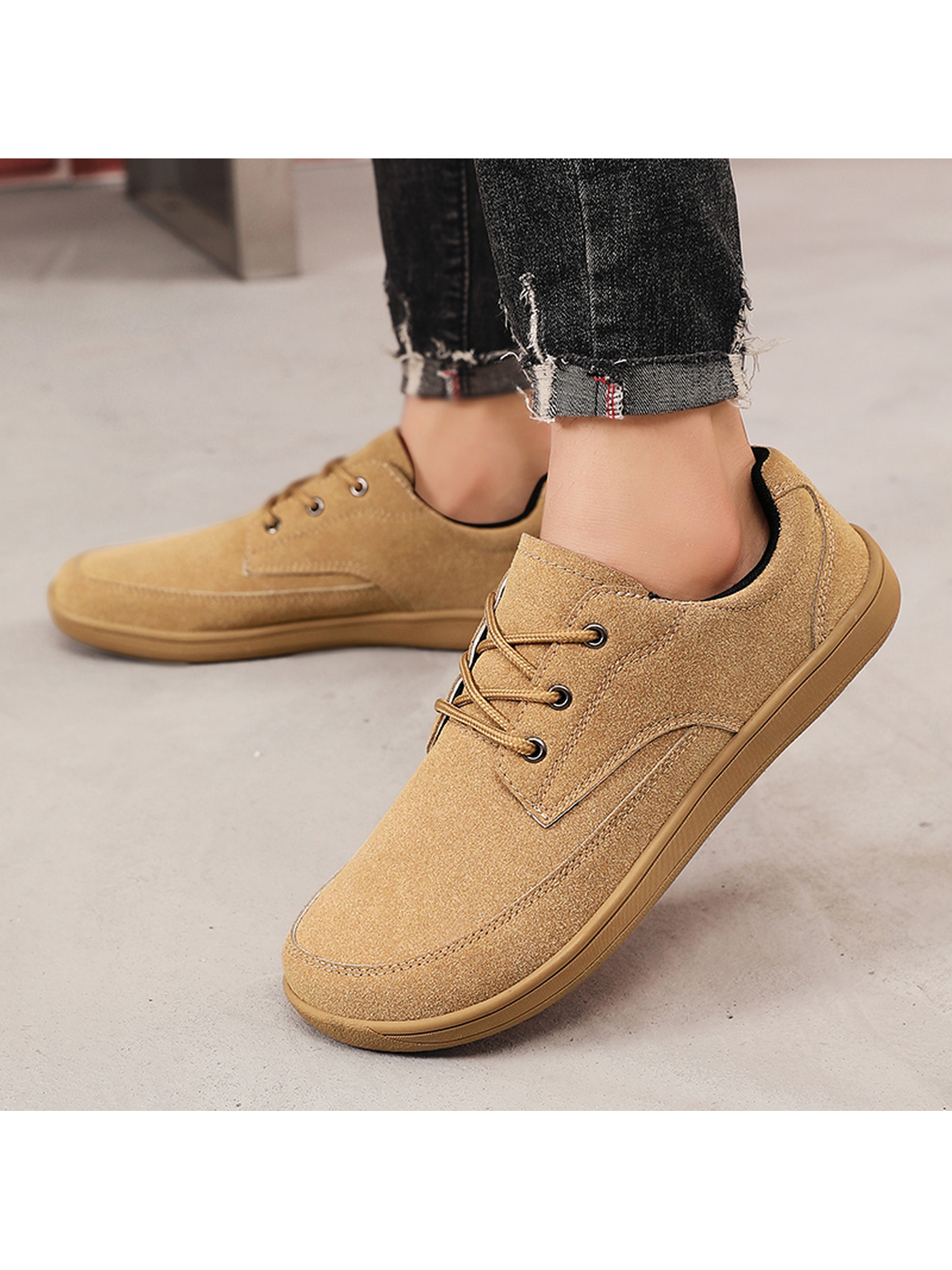 Khaki Plain Lace Ups Sneakers