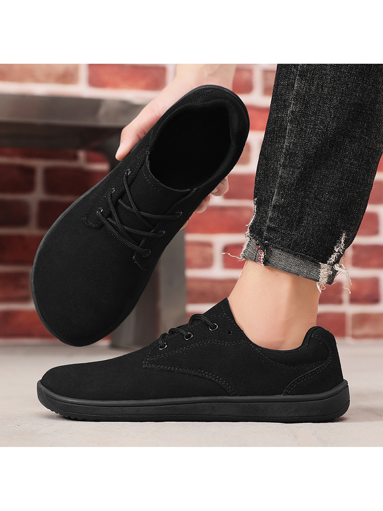 Black Plain Lace Ups Sneakers