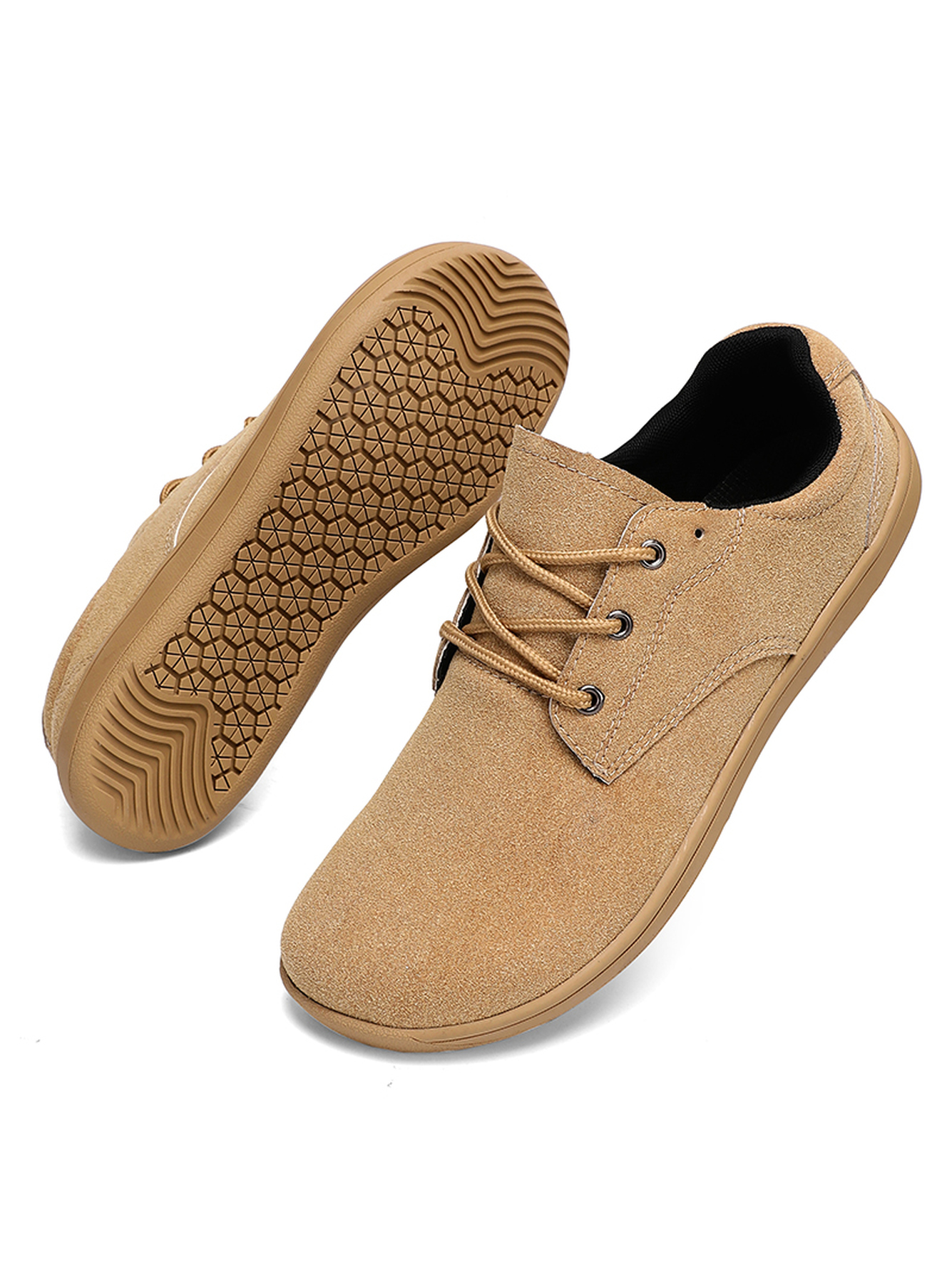 Mens Khaki Suede Lace-Up Casual Shoes