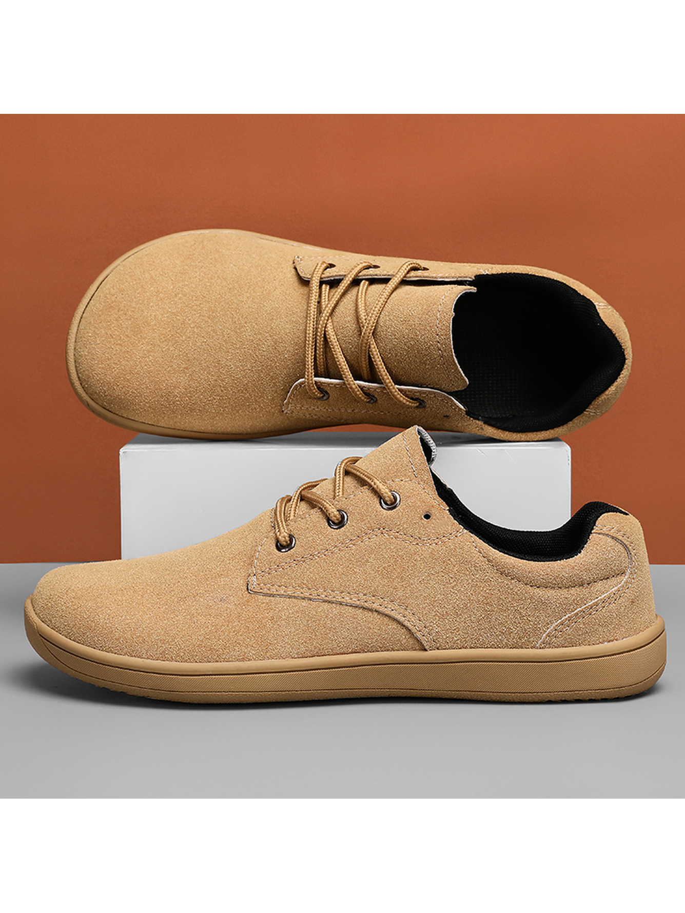 Mens Khaki Suede Lace-Up Casual Shoes