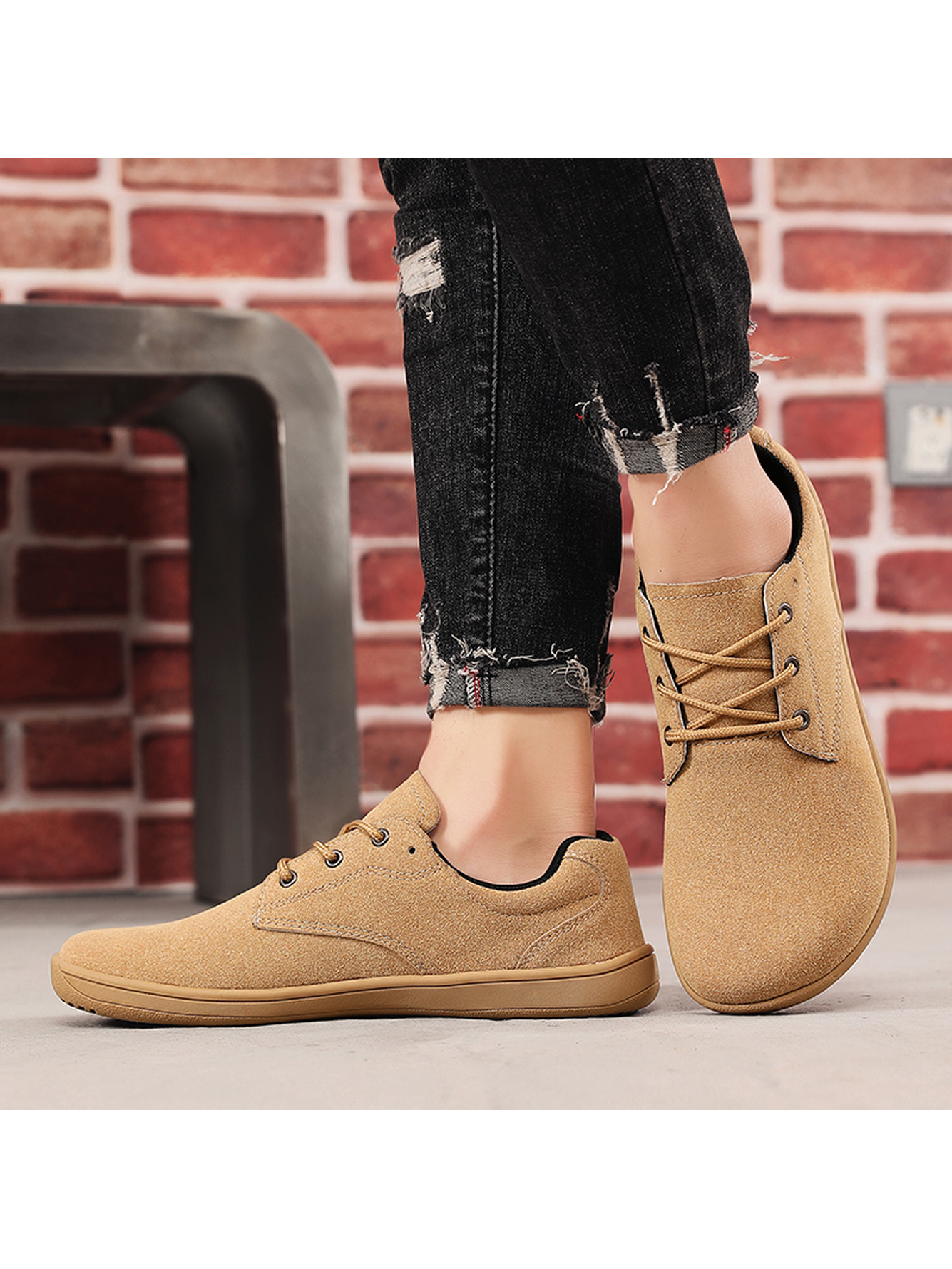 Mens Khaki Suede Lace-Up Casual Shoes