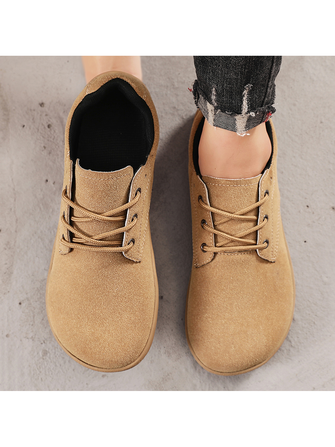Mens Khaki Suede Lace-Up Casual Shoes