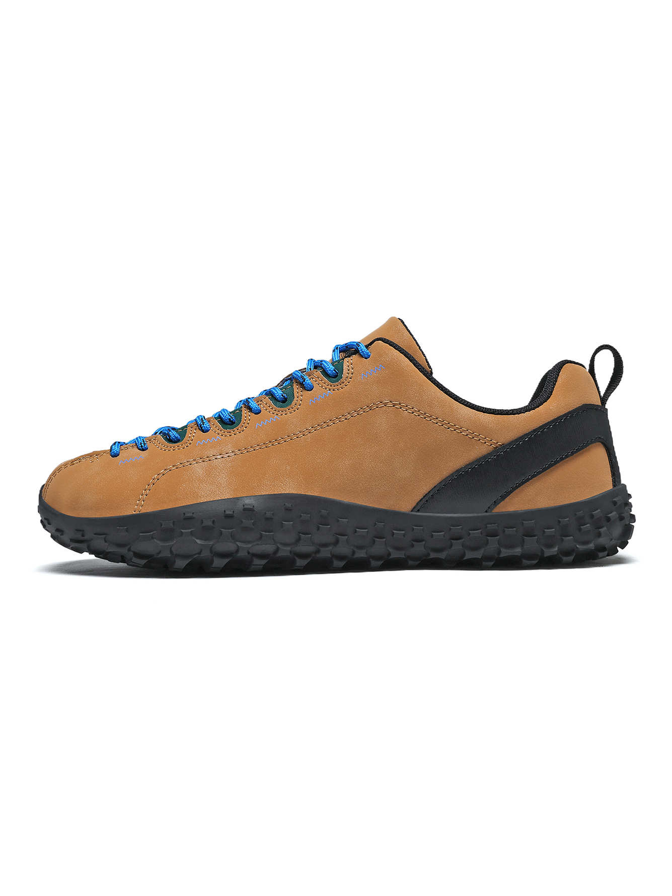 Mens Tan Casual Sneakers with Blue Laces