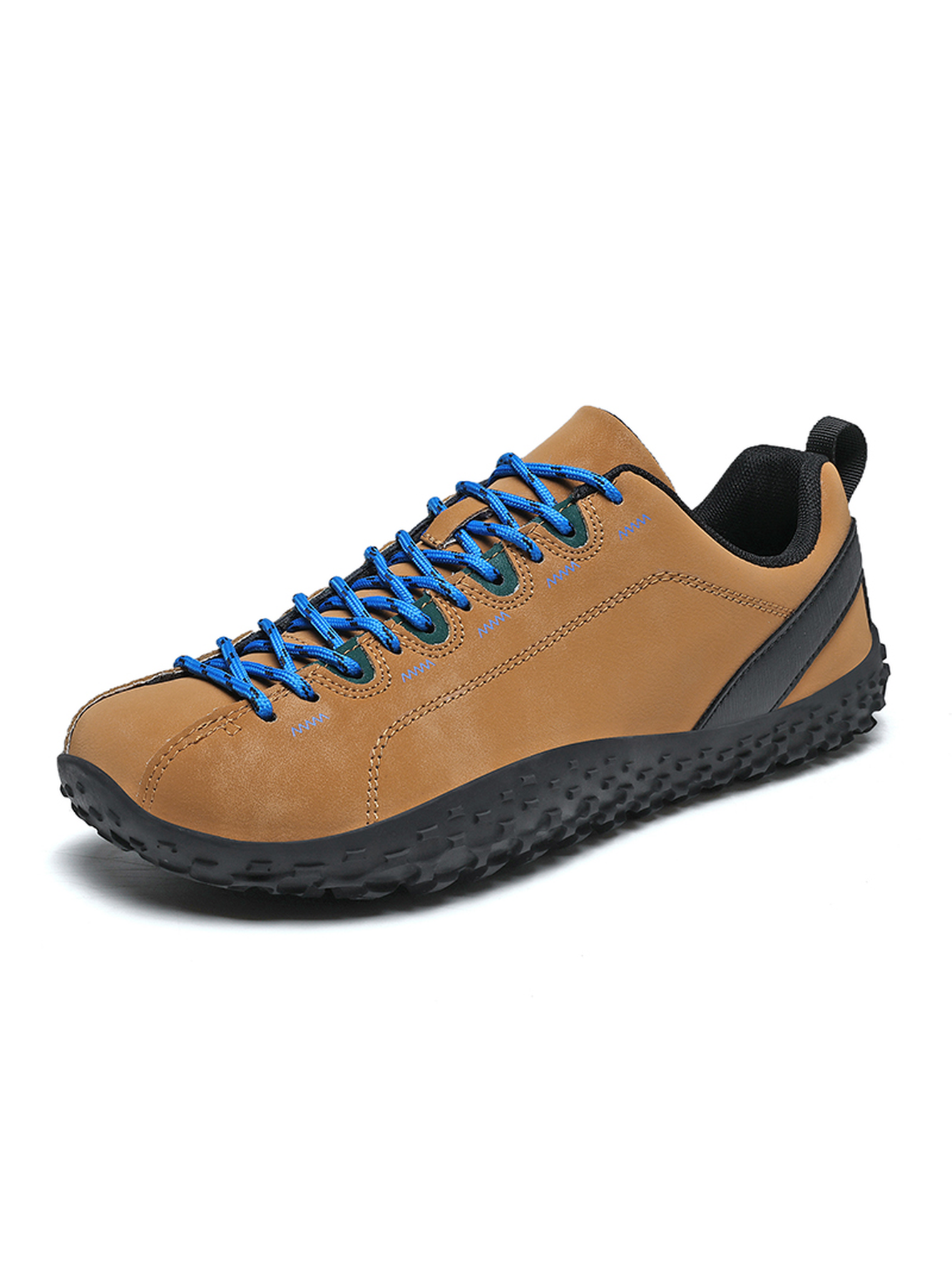 Mens Tan Casual Sneakers with Blue Laces