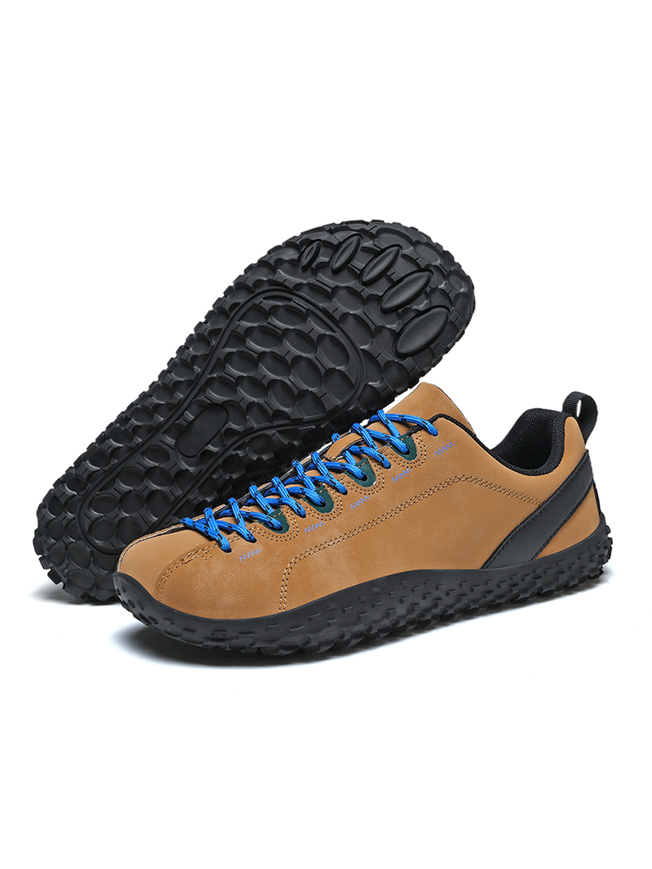 Mens Tan Casual Sneakers with Blue Laces