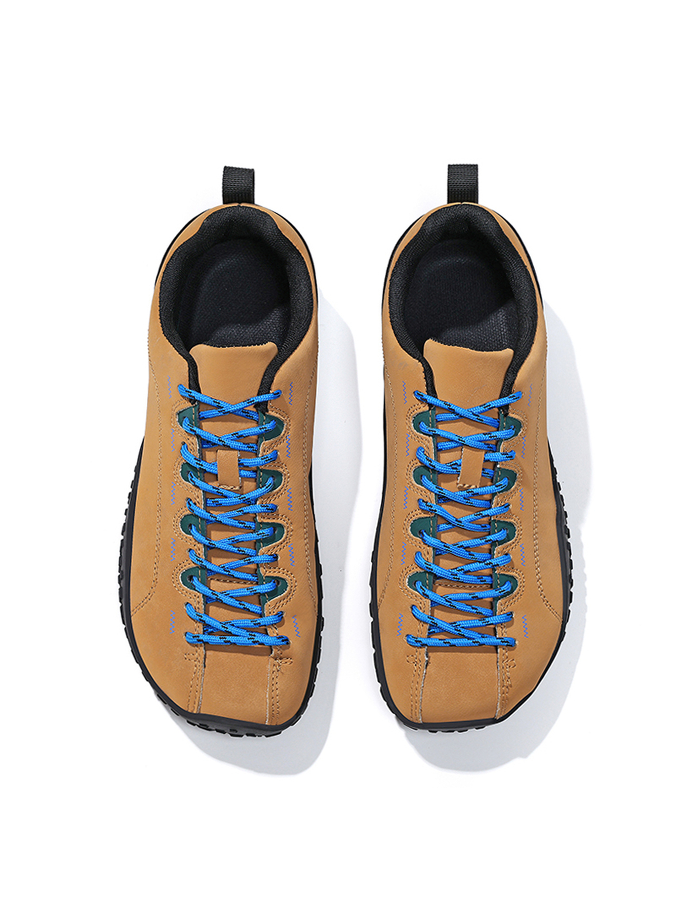 Mens Tan Casual Sneakers with Blue Laces