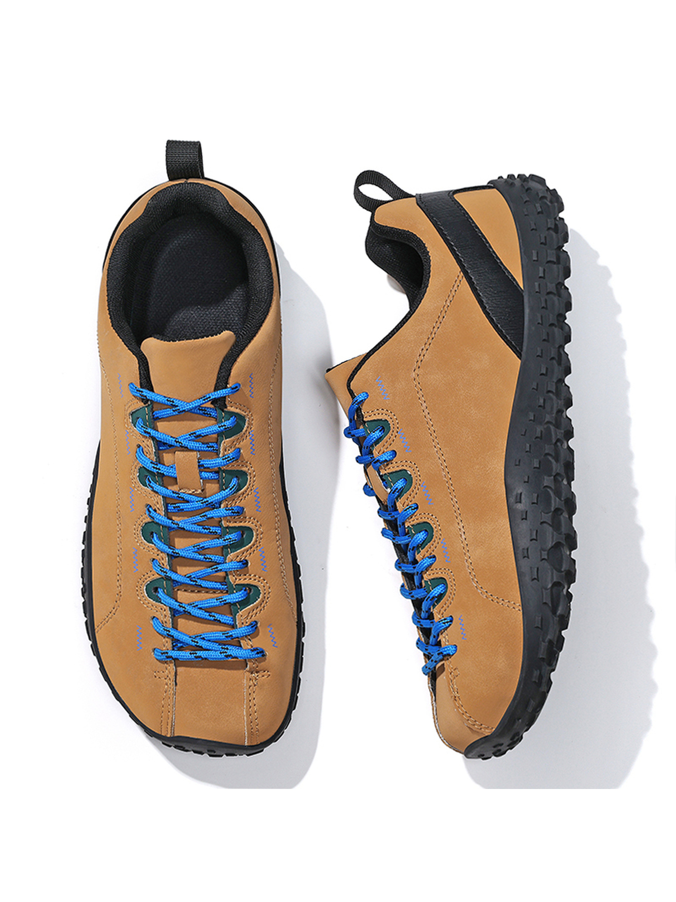 Mens Tan Casual Sneakers with Blue Laces