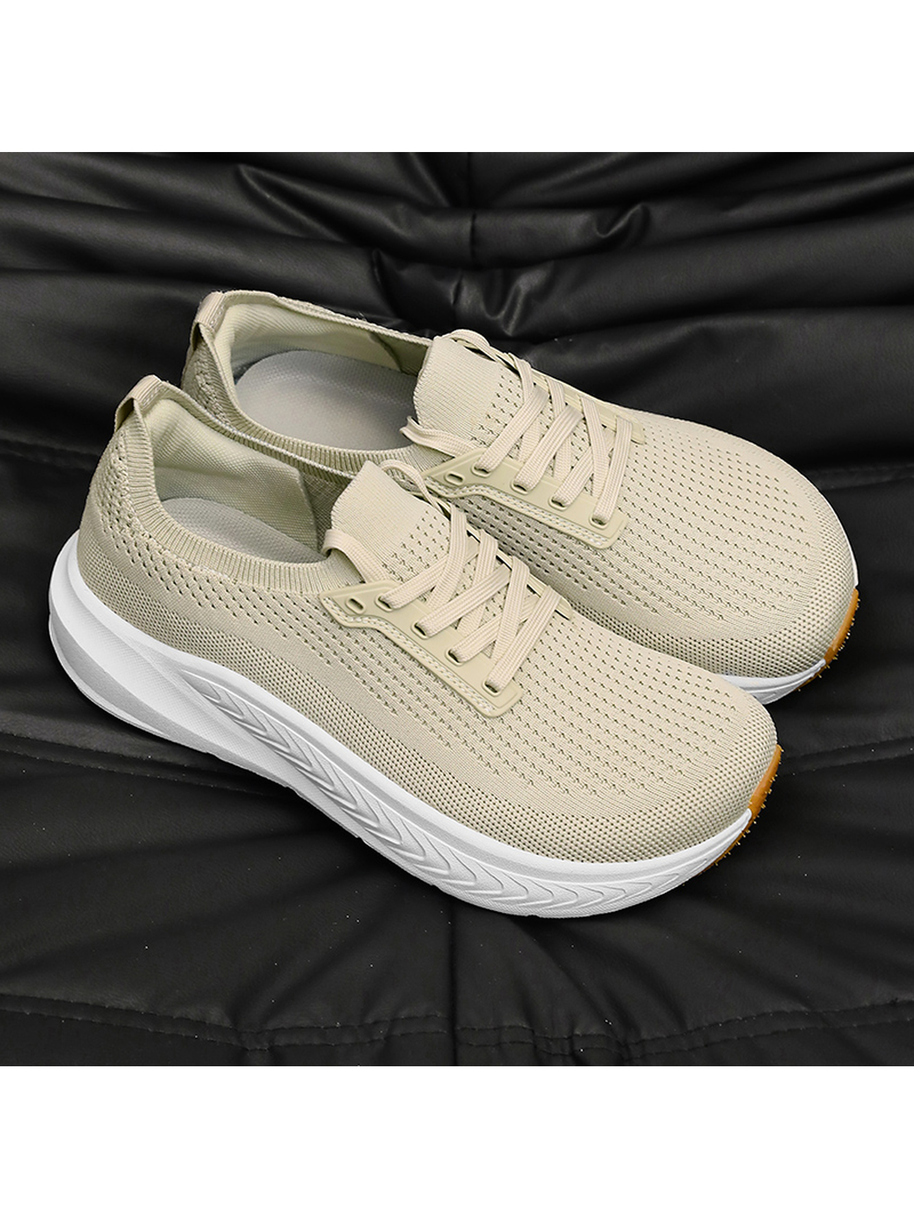 Beige Plain Lace Ups Sneakers