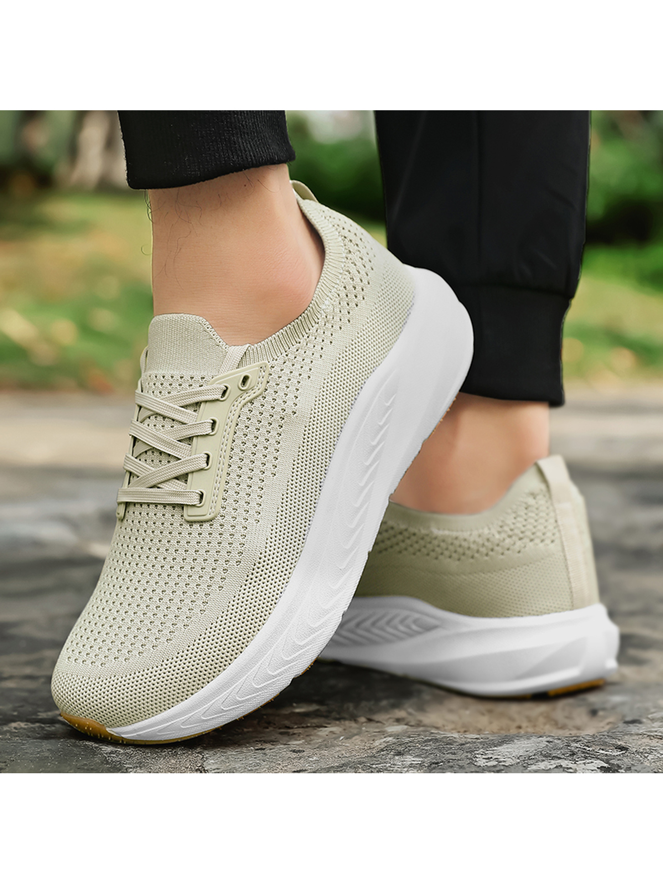 Beige Plain Lace Ups Sneakers