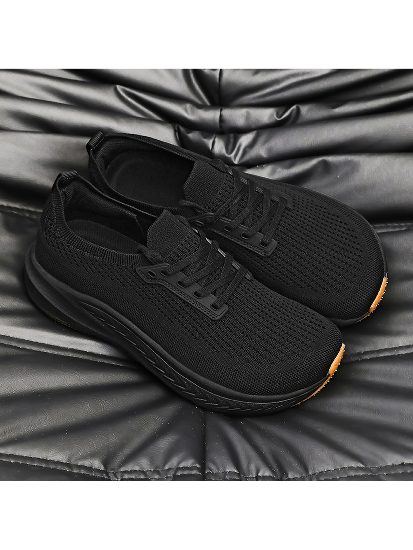 Black Plain Lace Ups Sneakers